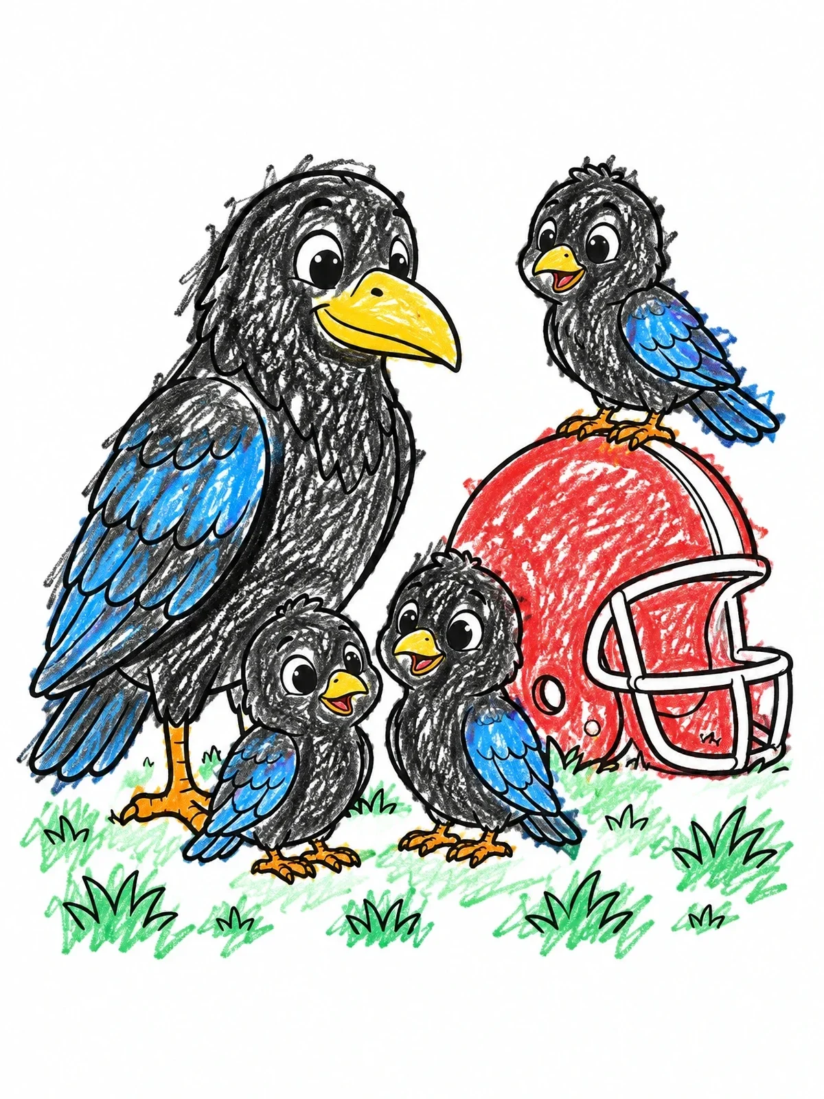 Colored example of the Cute Raven Family With Football Helmet coloring page