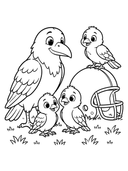 Free printable Cute Raven Family With Football Helmet coloring page