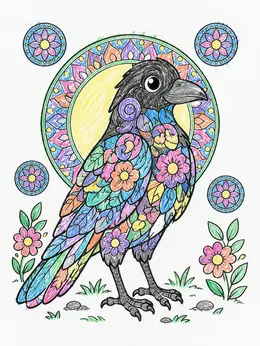 Present Coloring Page Pattern Cute Raven With Floral Patterns Coloring Page