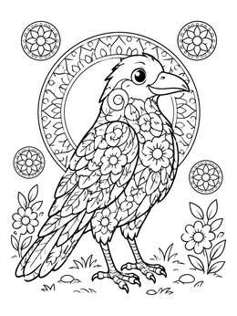 Free printable Cute Raven With Floral Patterns coloring page