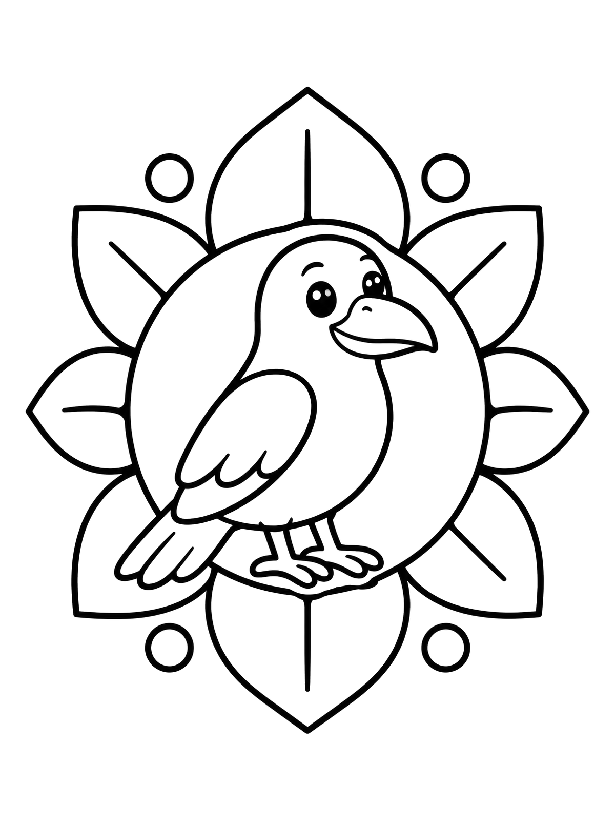 Cute Raven In Flower Mandala Coloring Page