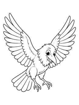 Free printable Cute Raven Flying With Spread Wings coloring page