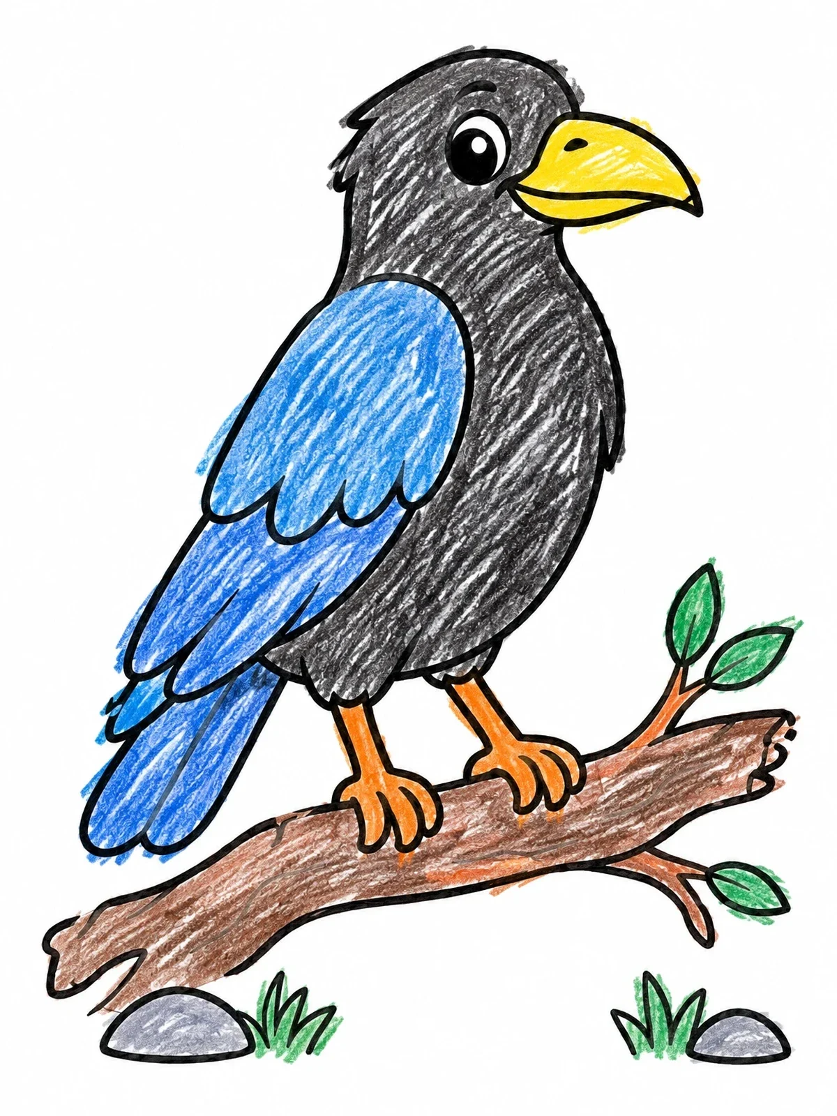 Colored example of the Cute Raven On A Branch coloring page