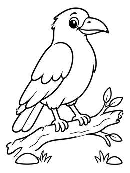 Free printable Cute Raven On A Branch coloring page