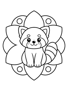 Free printable Cute Red Panda Flower Mandala coloring page