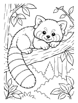 Free printable Cute Red Panda On Tree Branch coloring page