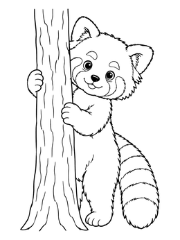 Free printable Cute Red Panda Behind A Tree coloring page