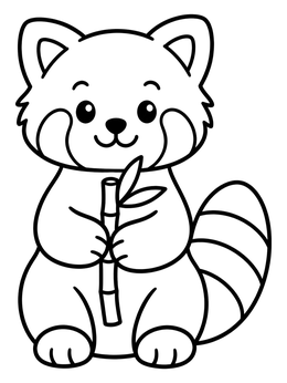 Free printable Cute Red Panda With Bamboo coloring page