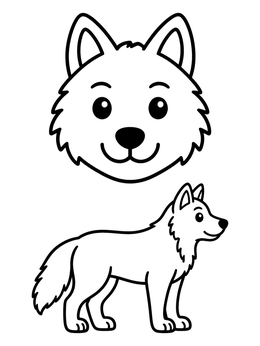 Free printable Cute Wolf Face And Standing Wolf coloring page