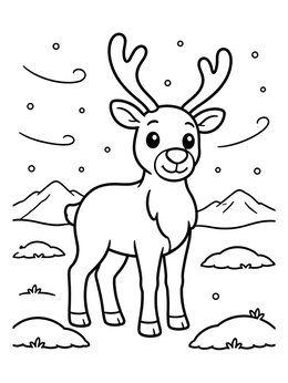 Free printable Cute Reindeer In Arctic Tundra coloring page