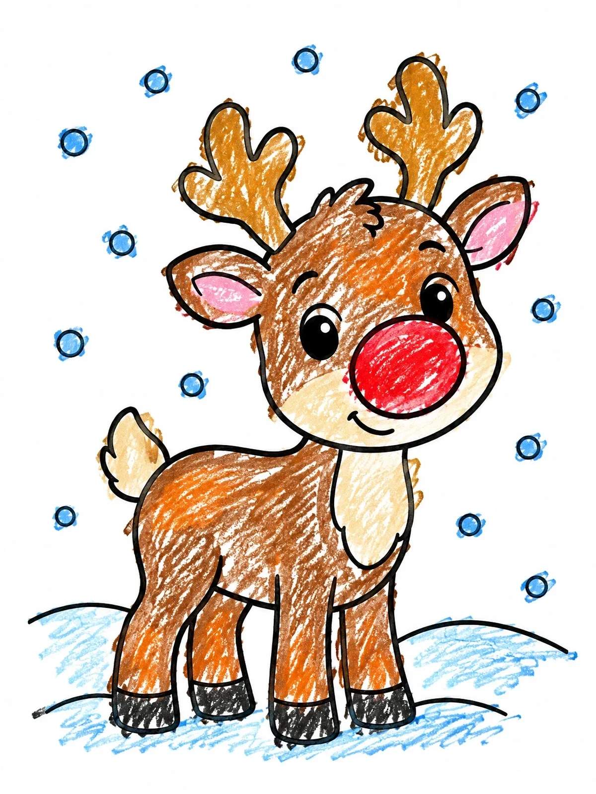 Colored example of the Cute Reindeer With Big Round Nose coloring page