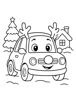 Free printable Cute Reindeer Christmas Car coloring page