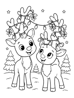 Free printable Cute Reindeer With Festive Lights coloring page