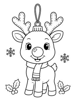 Free printable Cute Reindeer Hanging Bauble Ornament coloring page