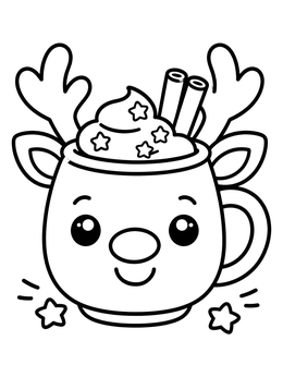 Free printable Cute Reindeer Hot Cocoa Mug coloring page