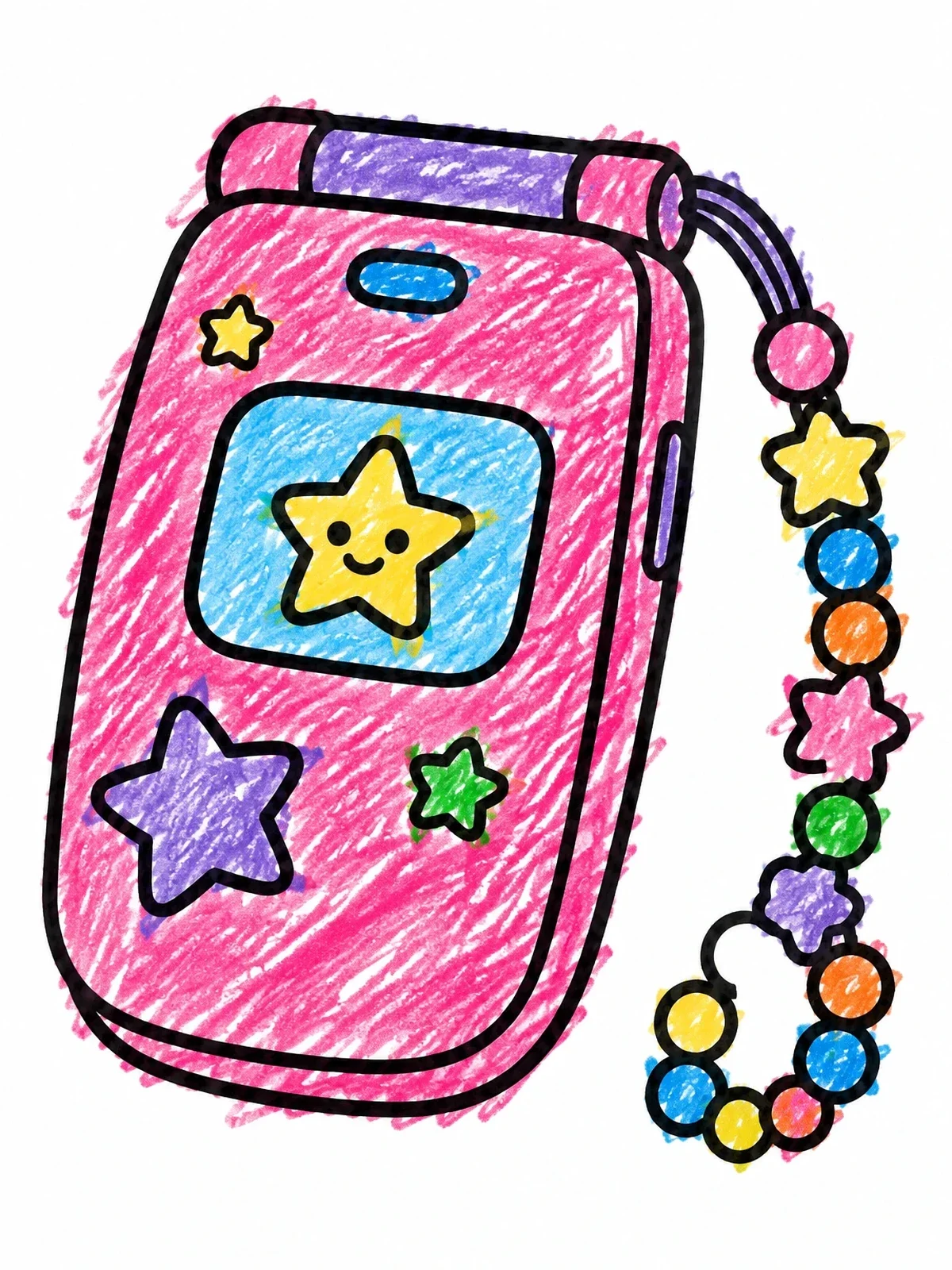 Colored example of the Cute Retro Flip Phone With Charms coloring page