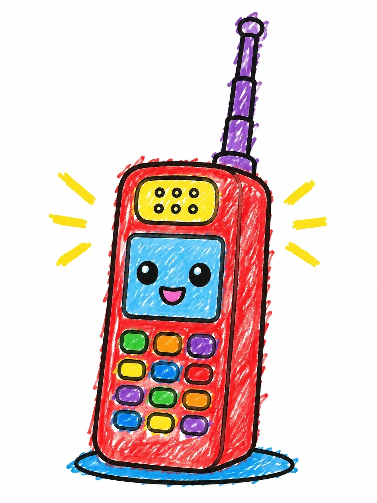 Colored example of the Cute Retro Mobile Phone coloring page