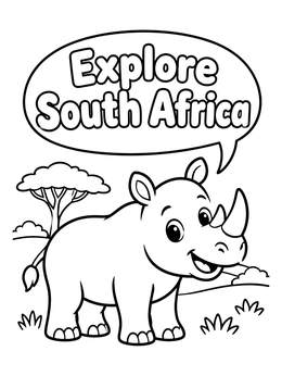 Free printable Cute Rhino Exploring South Africa coloring page