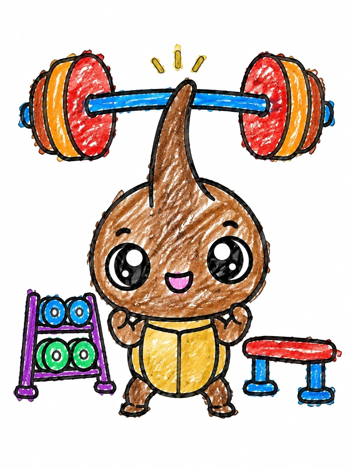 Colored example of the Cute Rhinoceros Beetle Lifting Barbell coloring page