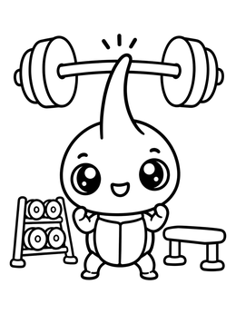 Free printable Cute Rhinoceros Beetle Lifting Barbell coloring page