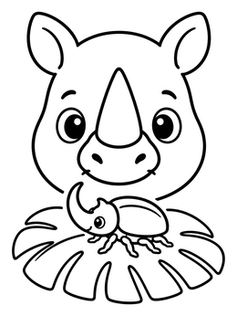 Free printable Cute Rhinoceros And Beetle Friend coloring page