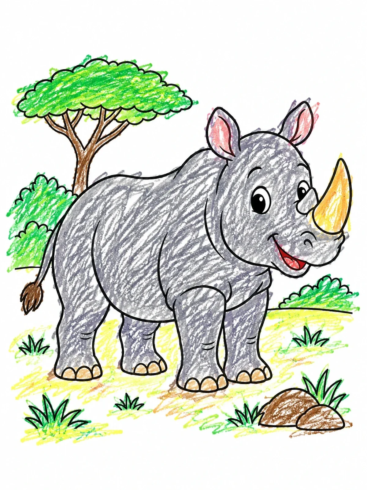 Colored example of the Cute Rhinoceros In The Savanna coloring page