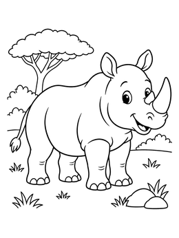 Free printable Cute Rhinoceros In The Savanna coloring page