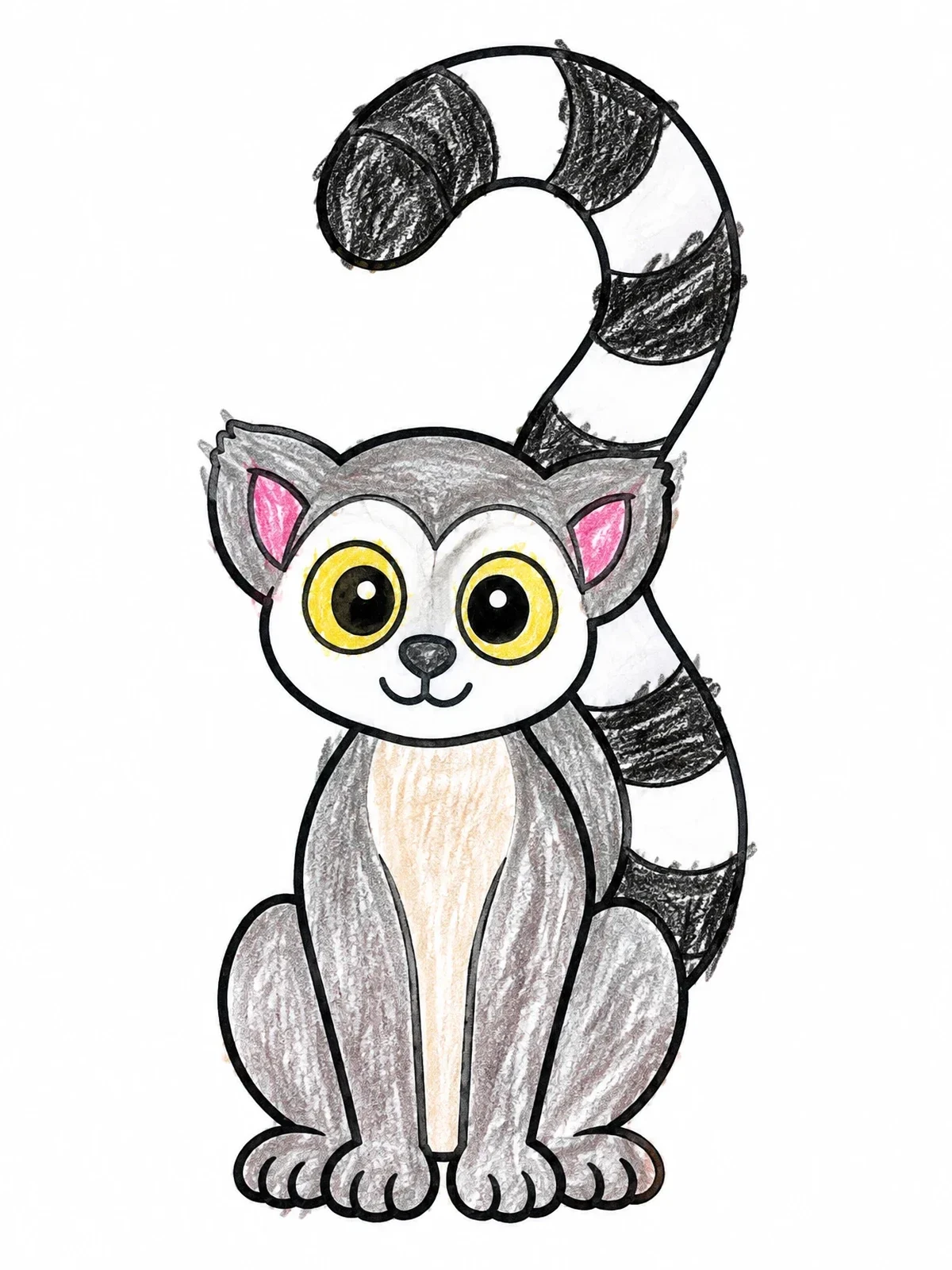 Colored example of the Cute Ring Tailed Lemur Sitting Upright coloring page