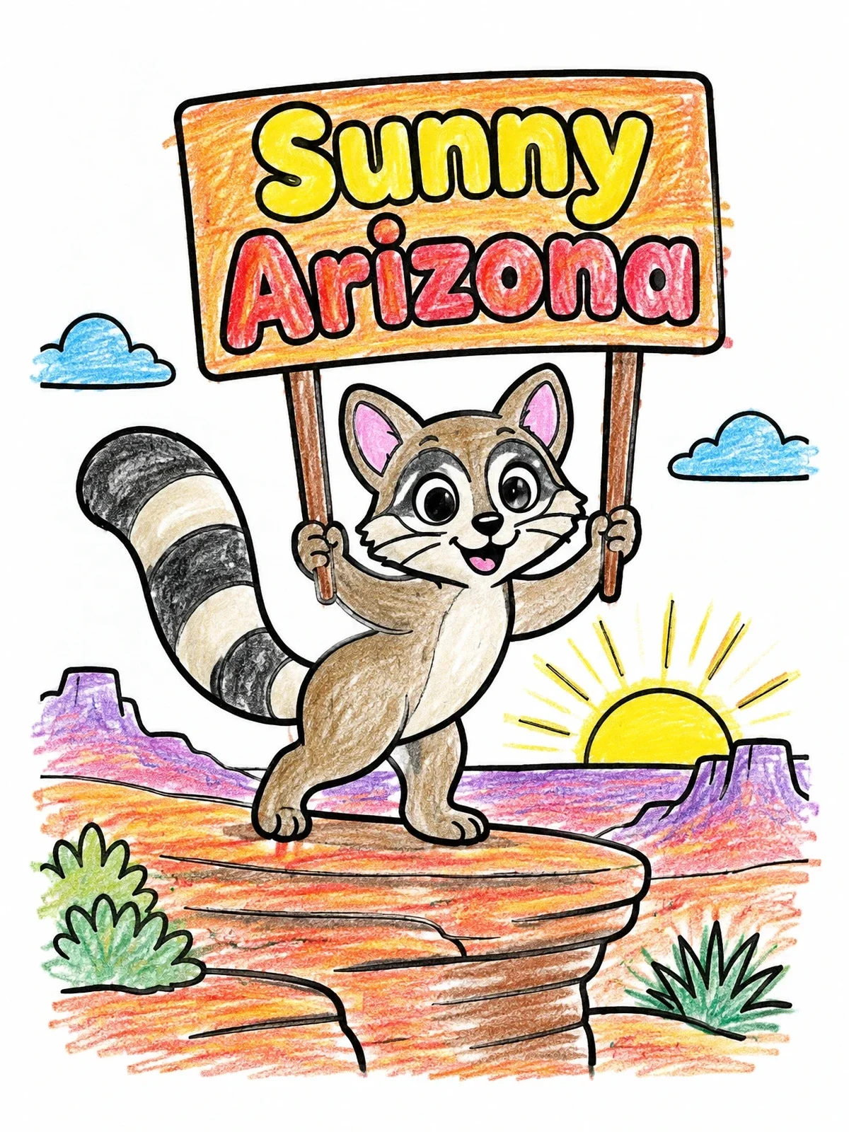 Colored example of the Cute Ringtail Cat In Sunny Arizona coloring page