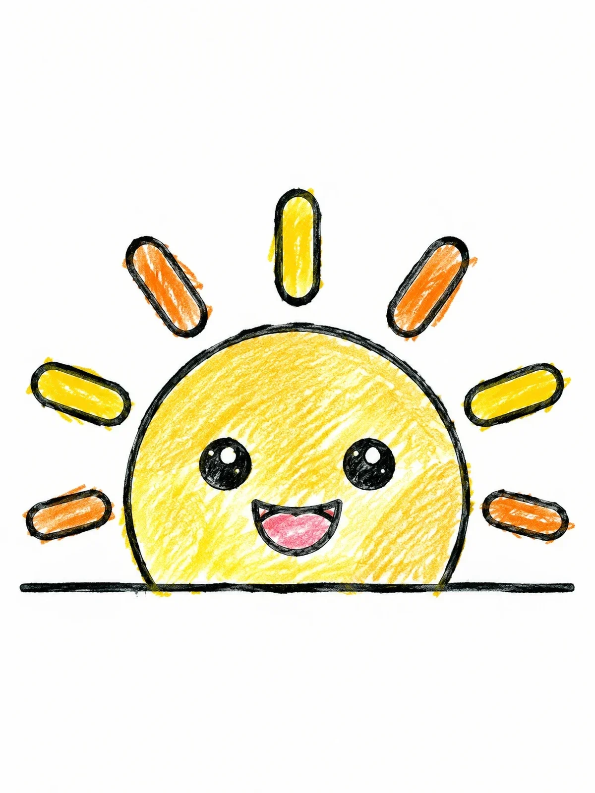Colored example of the Cute Rising Sun Outline coloring page