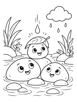 Free printable Cute River Pebbles In Rain coloring page