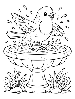 Free printable Cute Robin In A Birdbath coloring page