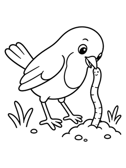 Free printable Cute Robin Catching An Earthworm coloring page