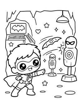 Free printable Cute Hero Robin Target Practice coloring page