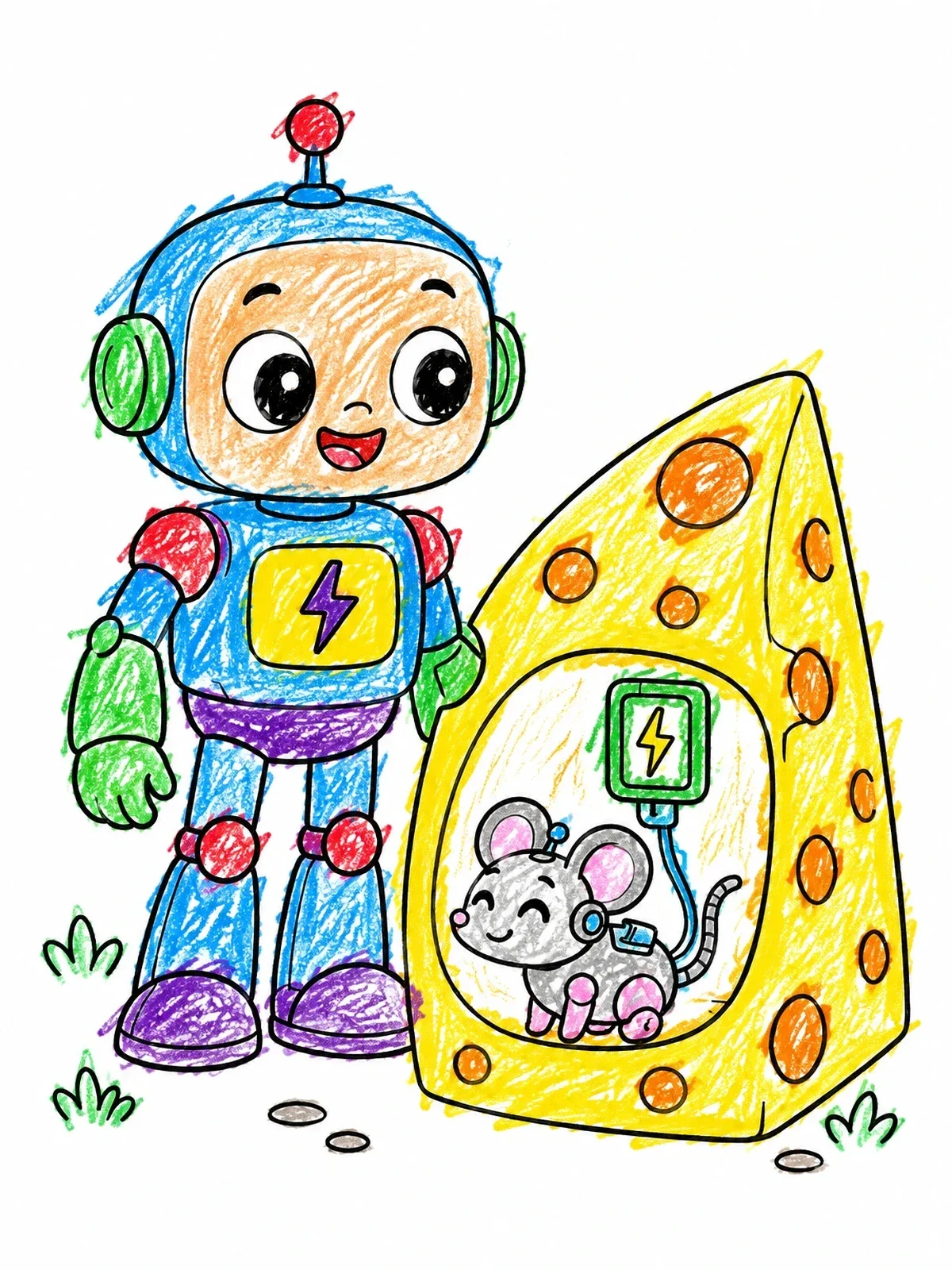 Colored example of the Friendly Robot And Charging Mouse coloring page