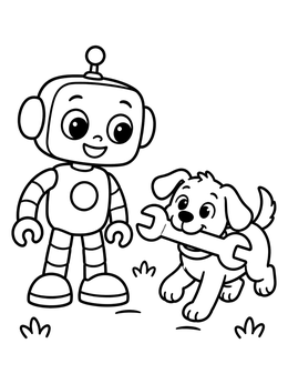 Free printable Cute Robot And Playful Puppy coloring page