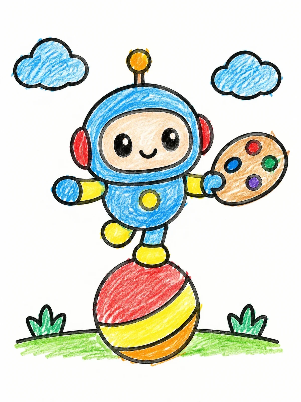 Colored example of the Cute Robot Balancing On A Ball coloring page