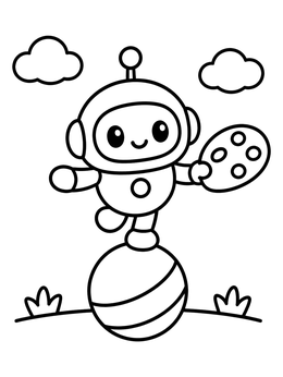 Free printable Cute Robot Balancing On A Ball coloring page