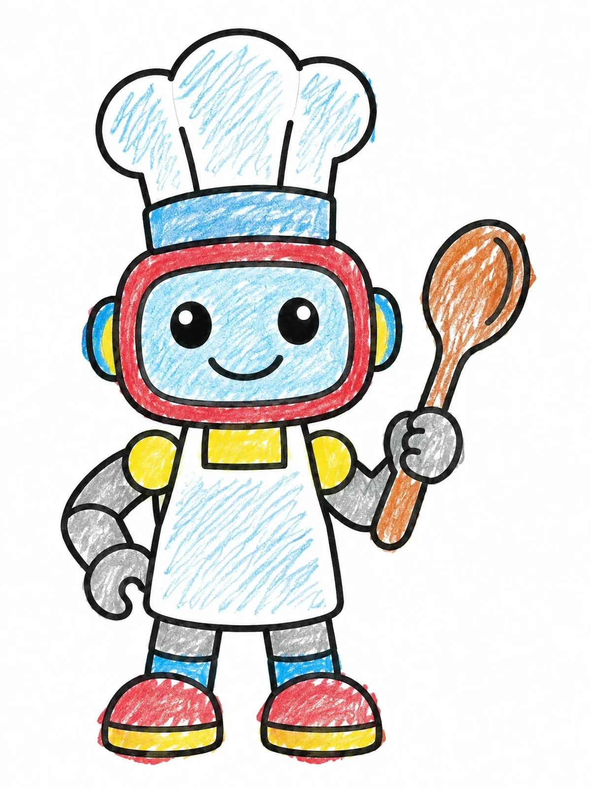 Colored example of the Cute Robot Chef With Spoon coloring page