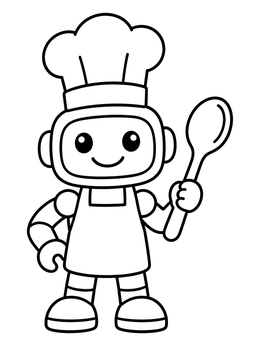 Free printable Cute Robot Chef With Spoon coloring page