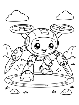 Free printable Cute Robot Drone On Landing Pad coloring page