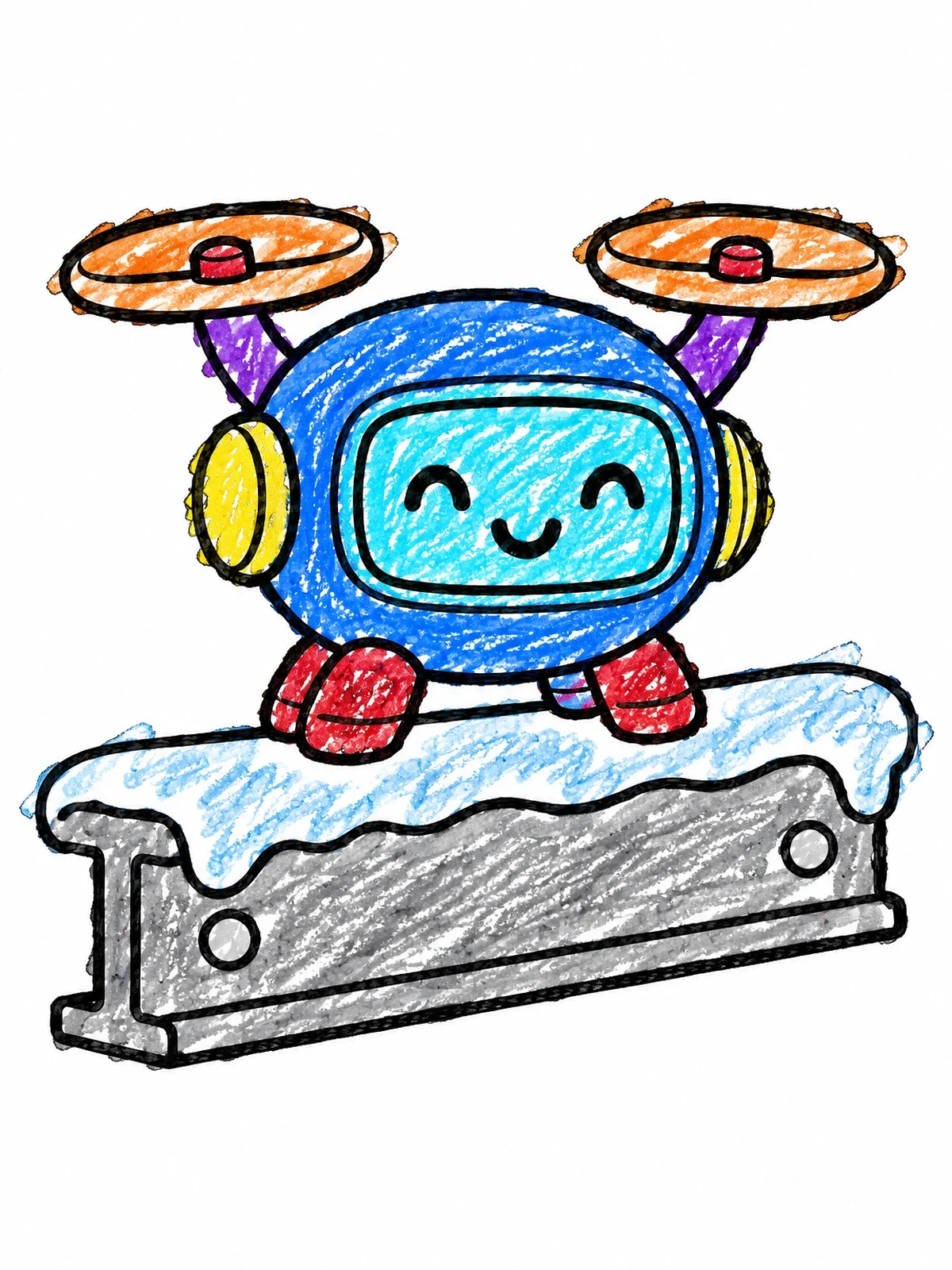 Colored example of the Cute Robot Drone On Girder coloring page