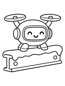 Free printable Cute Robot Drone On Girder coloring page