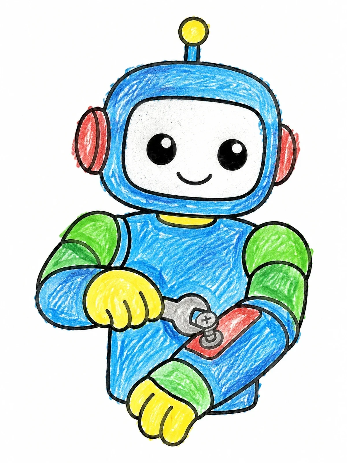 Colored example of the Cute Robot Fixing Its Arm coloring page
