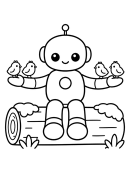 Free printable Cute Robot Sitting On A Log coloring page