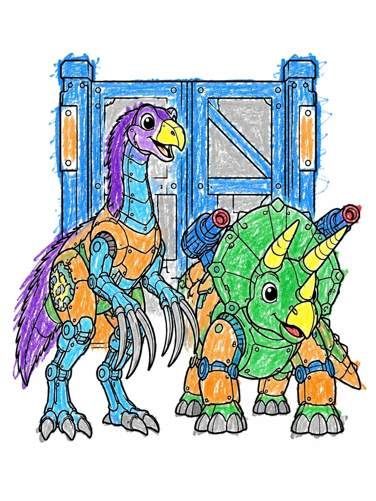 Colored example of the Robot Therizinosaurus And Triceratops Pals coloring page