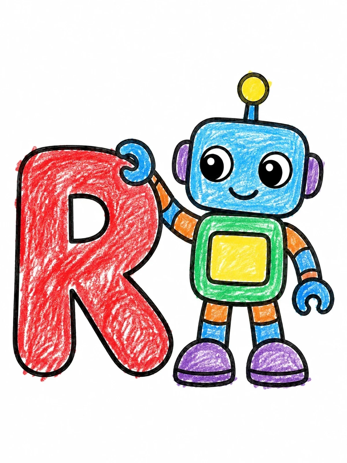 Colored example of the Cute Robot With Letter R coloring page