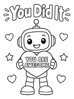 Free printable Cute Robot With You Are Awesome Sign coloring page