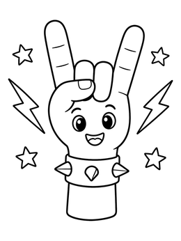 Free printable Cute Rock On Hand Sign coloring page