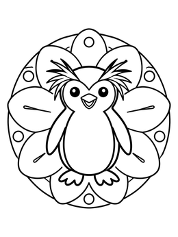 Free printable Cute Rockhopper Penguin Flower Mandala coloring page
